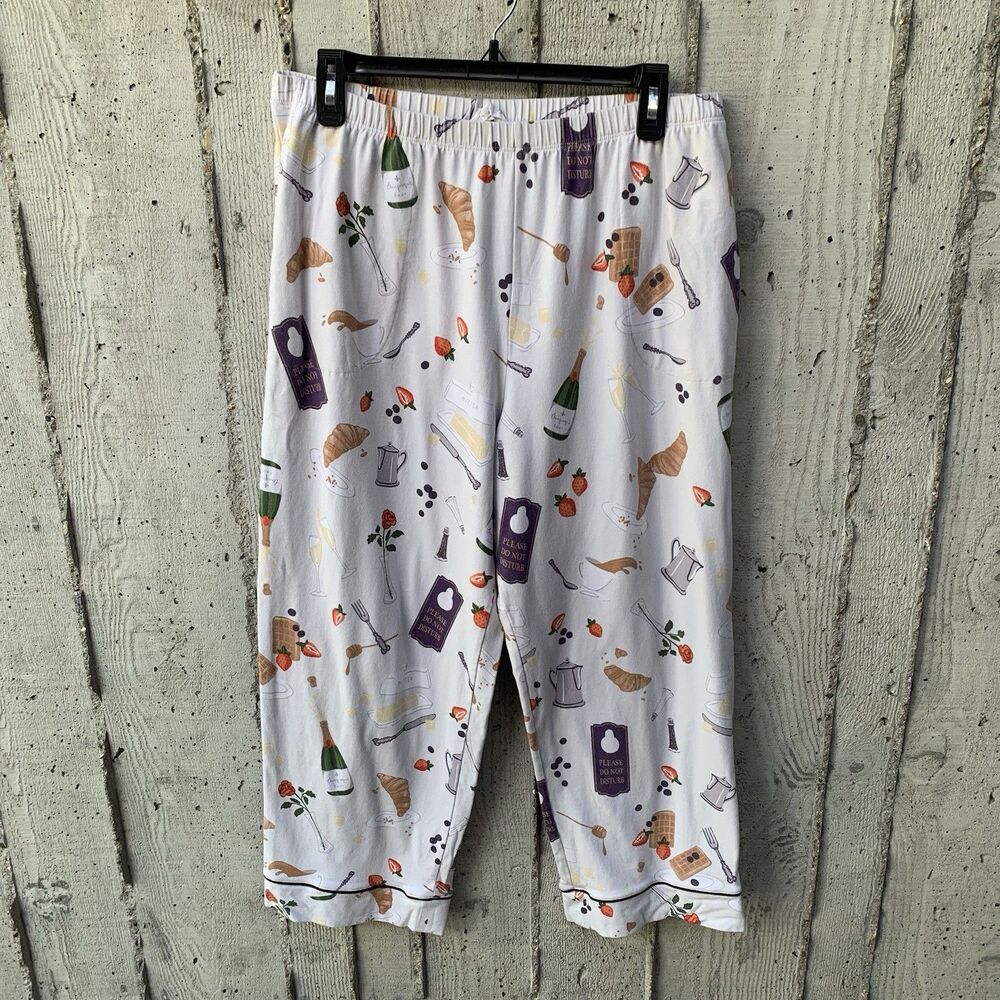 Bed Head Organic Pajama Pants Brunch Print Whimsical French Paris Vacay Parisian